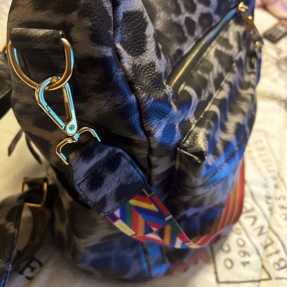 Black Gray leopard print with colorful strap
